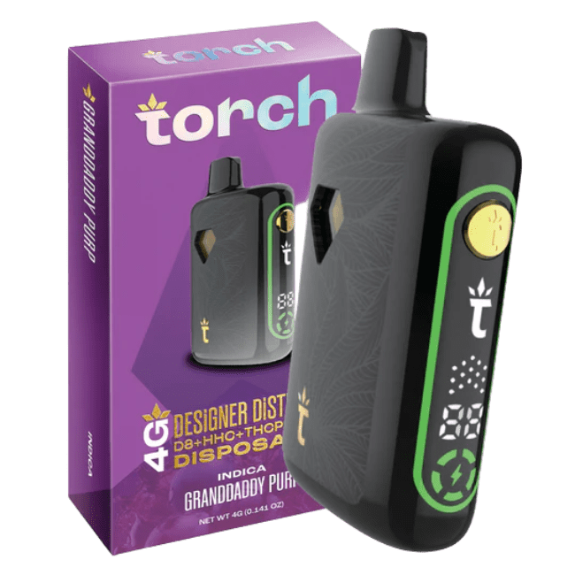 12_ace48169-44fc-455d-8428-df13cb7a30e3 Torch Designer Distillate 4g Disposable Grandaddy Purp Indica - Image 1