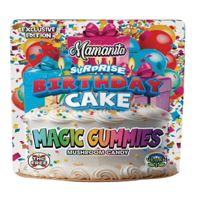 6f_616ddc25-2db6-4282-98ca-ff8045b61ea2 Mamanita Birthday Cake Magic Gummies Mushroom Candy 10pcs 800mg 8000mg Per Pkg - Image 1
