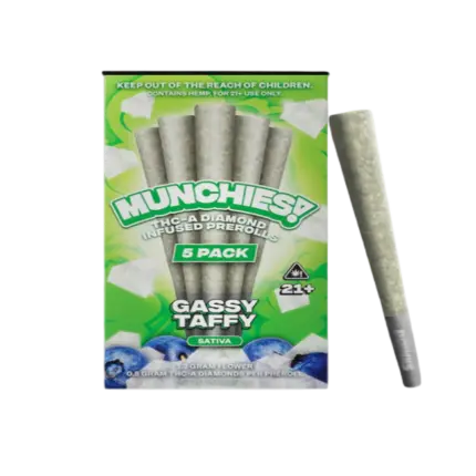 MUNCHIES THC-A DIAMOND PREROLLS 5PK – GASSY TAFFY SATIVA - Seven Tech