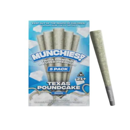 MUNCHIES THC-A DIAMOND PREROLLS 5PK – TEXAS POUNDCAKE INDICA - Seven Tech