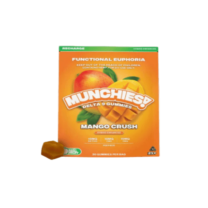 DELTA MUNCHIES FUNCTIONAL EUPHORIA DELTA 9 BOOSTED GUMMIES - MANGO CRUSH HYBRID - RECHARGE - Seven Tech