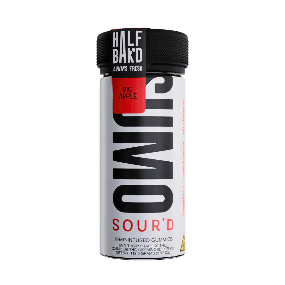 Big-Apple-SOUR-D-SUMO-Gummies-HALF-BAK-D-Gummies-1-42071344054561_94a7498b-ae3f-45be-bece-4f05f8a44c2a HALF BAK'D D9 SUMO SOUR'D 25CT 420MG PER GUMMY - BIG APPLE - Image 1