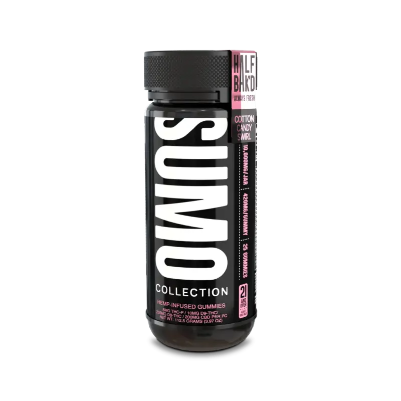 HALF BAK'D D9 SUMO 25CT 420MG PER GUMMY - COTTON CANDY SWIRL - Seven Tech